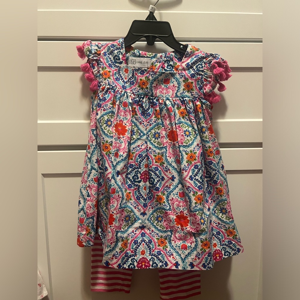 Bonnie Jean Multicolor Floral Dress with Pink Accents
